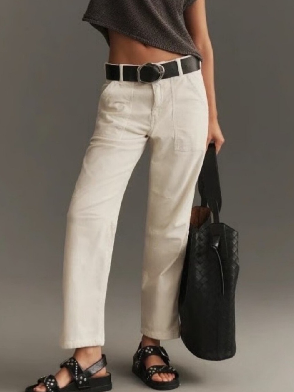 Pilcro Anthropolgie Wanderer Corduroy Utility Relaxed Ivory Pants/Jeans Size 28